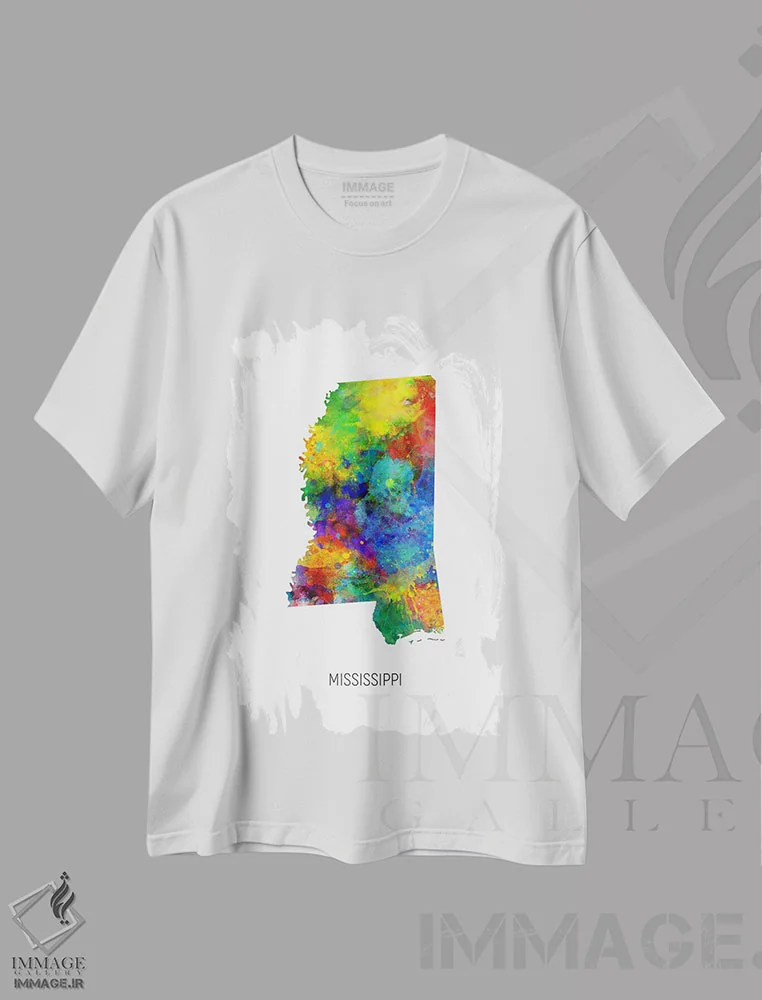 تیشرت سفید طرح دار – تیشرت نقشه دار ,نقشه میسی سی پی اثر مایکل تامپست immage.ir