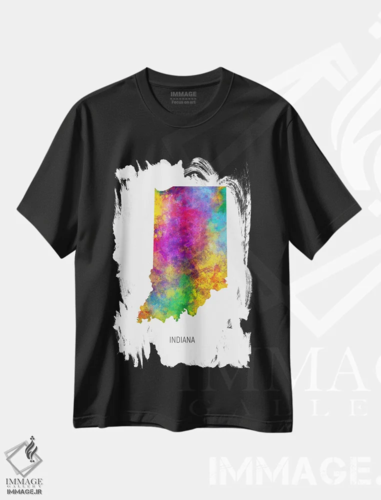 تیشرت مشکی طرح دار – تیشرت هنری ,نقشه ایندیانا اثر مایکل تامپست immage.ir