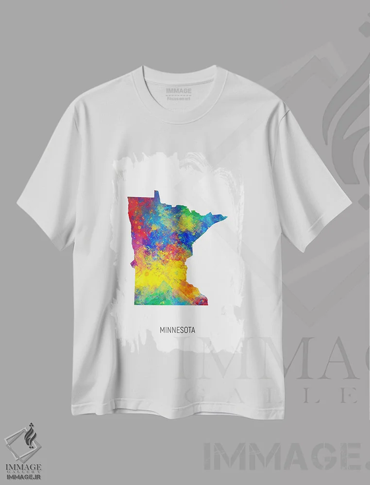 تیشرت سفید طرح دار – تیشرت هنری ,نقشه مینه سوتا اثر مایکل تامپست فروشگاه ایماژ