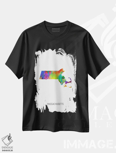 تیشرت مشکی طرح دار – تیشرت هنری ,نقشه ماساچوست اثر مایکل تامپست فروشگاه ایماژ