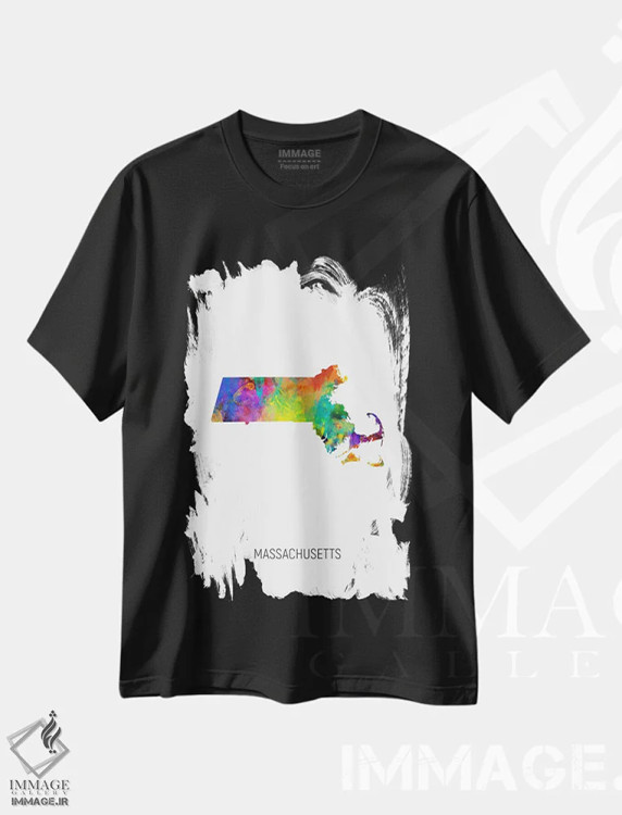 تیشرت مشکی طرح دار – تیشرت هنری ,نقشه ماساچوست اثر مایکل تامپست فروشگاه ایماژ