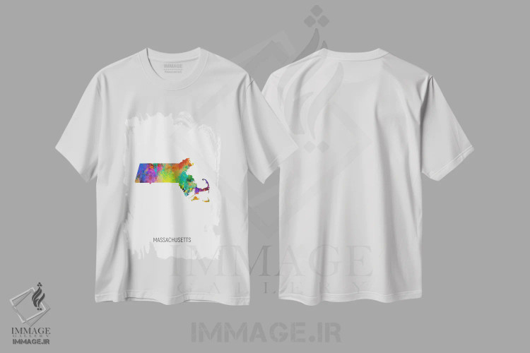 تیشرت سفید طرح دار – تیشرت هنری ,نقشه ماساچوست اثر مایکل تامپست immage.ir