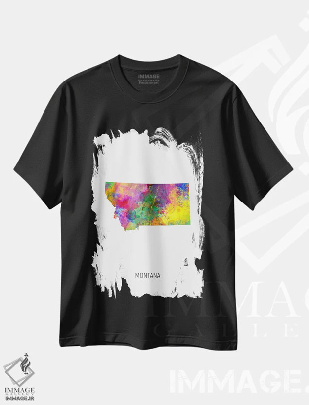 تیشرت مشکی طرح دار – تیشرت طبیعت ,نقشهٔ مونتانا اثر مایکل تامپست فروشگاه ایماژ