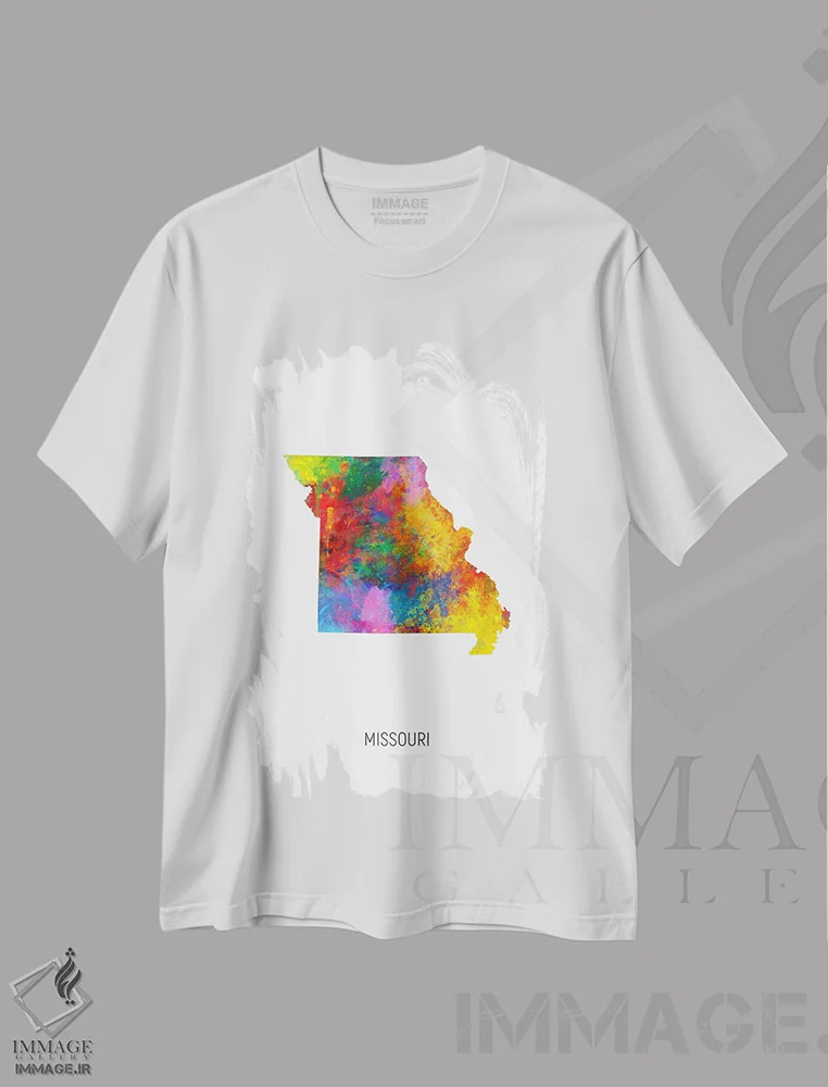 تیشرت سفید طرح دار – تیشرت هنری رنگی ,نقشهٔ میزوری اثر مایکل تامپست فروشگاه ایماژ