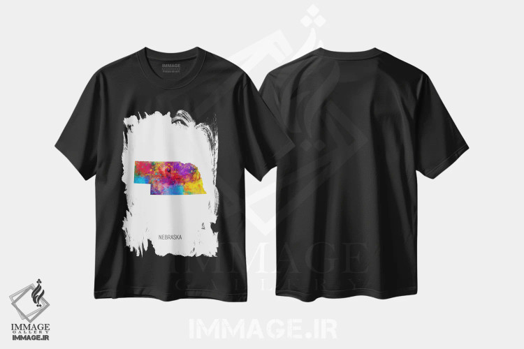 تیشرت مشکی طرح دار – تیشرت گرافیکی ,نقشهٔ نبراسکا اثر مایکل تامپست immage.ir