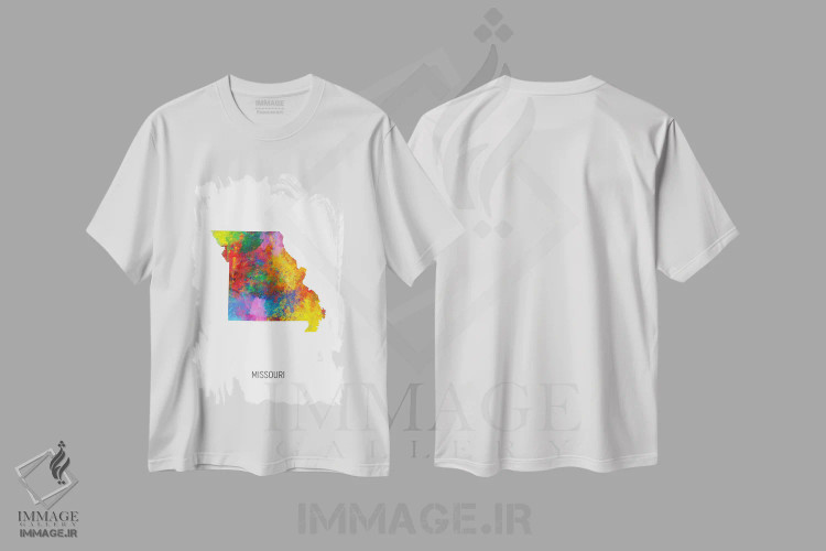 تیشرت سفید طرح دار – تیشرت هنری رنگی ,نقشهٔ میزوری اثر مایکل تامپست فروشگاه ایماژ