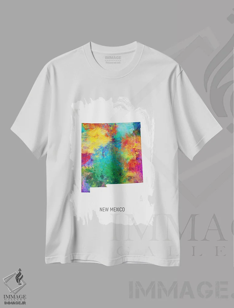 تیشرت سفید طرح دار – تیشرت هنری ,نقشهٔ نیومکزیکو اثر مایکل تامپست فروشگاه ایماژ