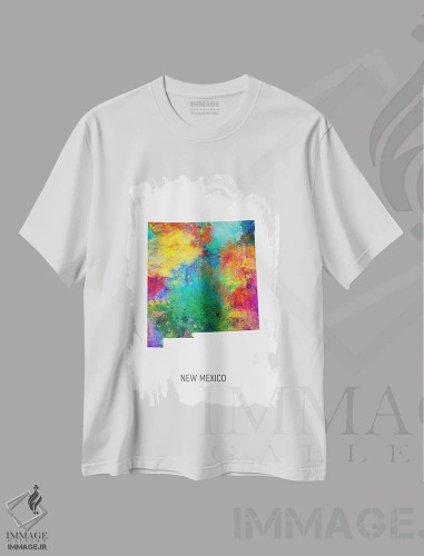 تیشرت سفید طرح دار – تیشرت هنری ,نقشهٔ نیومکزیکو اثر مایکل تامپست فروشگاه ایماژ