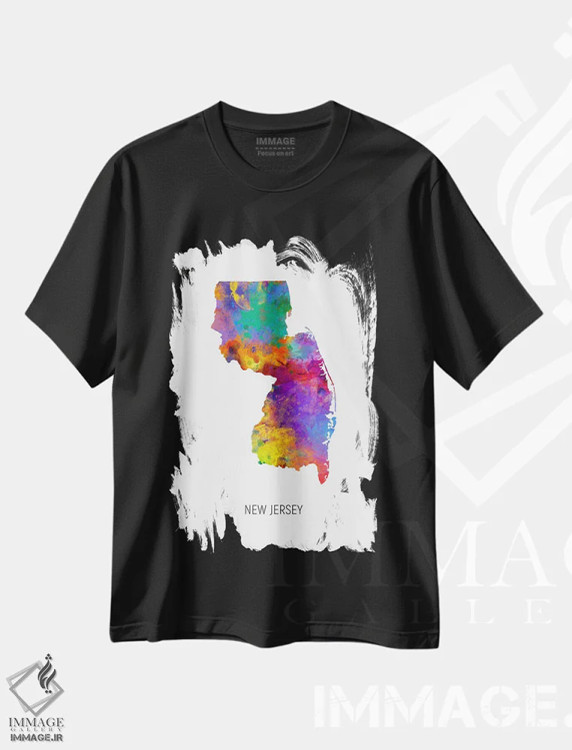 تیشرت مشکی طرح دار – تیشرت نقشه ,نقشهٔ نیوجرسی اثر مایکل تامپست فروشگاه ایماژ