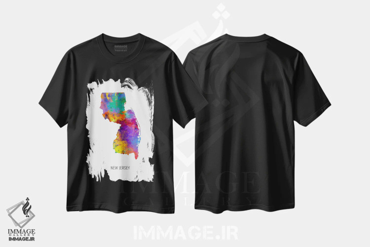 تیشرت مشکی طرح دار – تیشرت نقشه ,نقشهٔ نیوجرسی اثر مایکل تامپست فروشگاه ایماژ