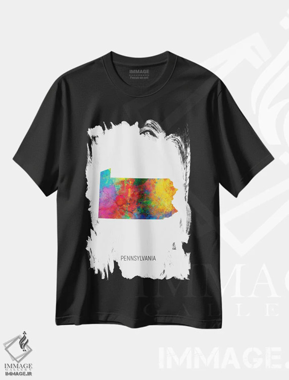 تیشرت مشکی طرح دار – تیشرت گرافیکی ,نقشهٔ پنسیلوانیا اثر مایکل تامپست فروشگاه ایماژ