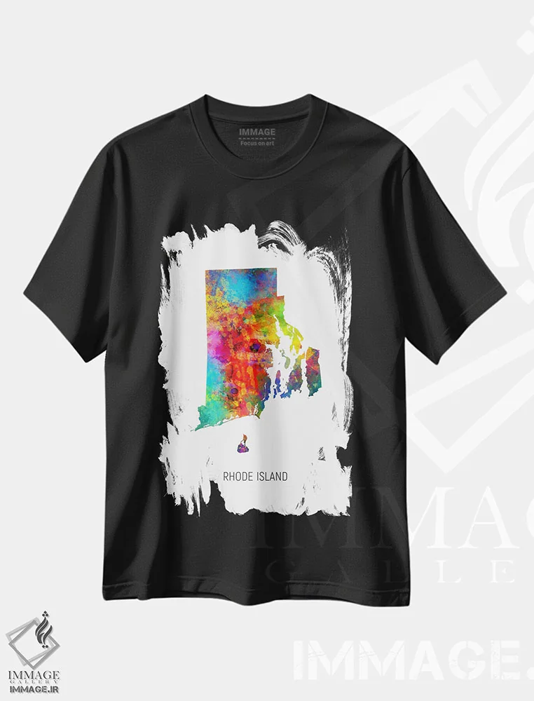 تیشرت مشکی طرح دار – تیشرت مینیمال ,نقشهٔ رود آیلند اثر مایکل تامپست immage.ir