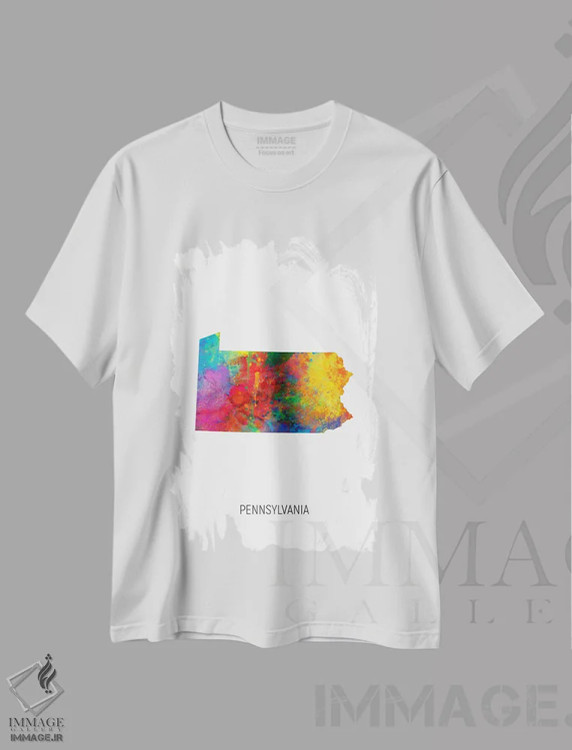 تیشرت سفید طرح دار – تیشرت گرافیکی ,نقشهٔ پنسیلوانیا اثر مایکل تامپست immage.ir