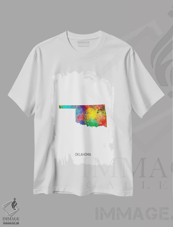 تیشرت سفید طرح دار – تیشرت رنگی ,نقشهٔ اکلاهما اثر مایکل تامپست immage.ir