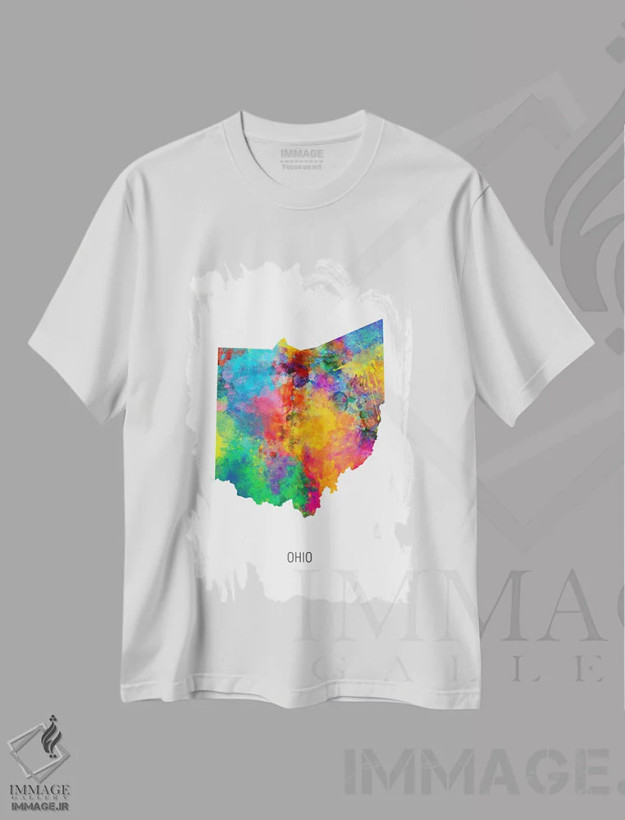تیشرت سفید طرح دار – تیشرت گرافیکی ,نقشهٔ اوهایو اثر مایکل تامپست فروشگاه ایماژ