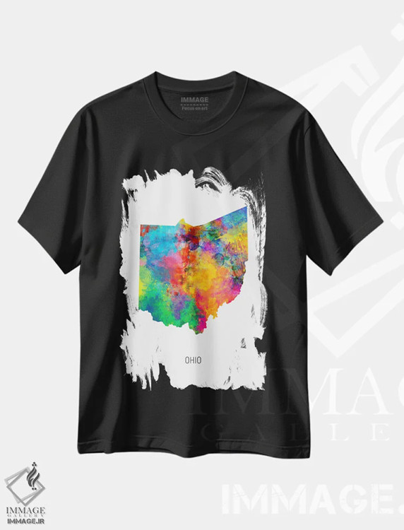 تیشرت مشکی طرح دار – تیشرت گرافیکی ,نقشهٔ اوهایو اثر مایکل تامپست immage.ir