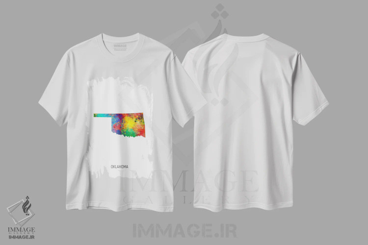 تیشرت سفید طرح دار – تیشرت رنگی ,نقشهٔ اکلاهما اثر مایکل تامپست immage.ir