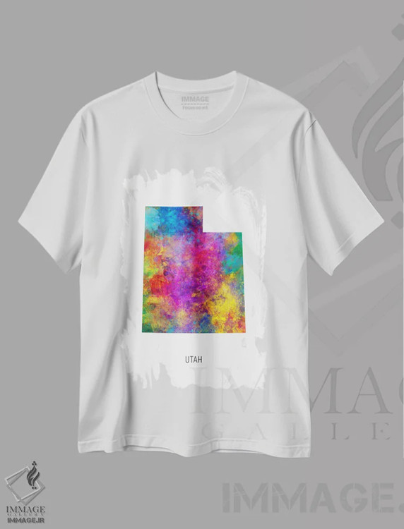 تیشرت سفید طرح دار – تیشرت هنری ,نقشهٔ یوتا اثر مایکل تامپست immage.ir