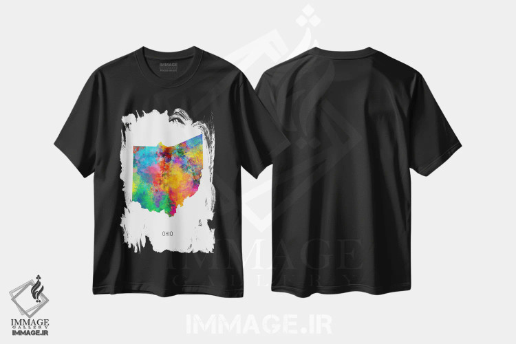 تیشرت مشکی طرح دار – تیشرت گرافیکی ,نقشهٔ اوهایو اثر مایکل تامپست immage.ir