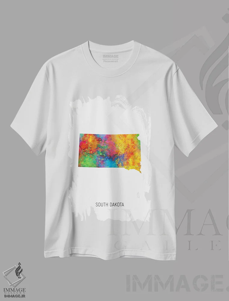 تیشرت سفید طرح دار – تیشرت هنری ,نقشهٔ داکوتای جنوبی اثر مایکل تامپست فروشگاه ایماژ