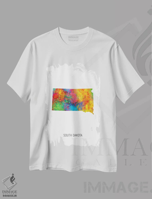 تیشرت سفید طرح دار – تیشرت هنری ,نقشهٔ داکوتای جنوبی اثر مایکل تامپست فروشگاه ایماژ