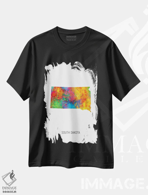 تیشرت مشکی طرح دار – تیشرت هنری ,نقشهٔ داکوتای جنوبی اثر مایکل تامپست immage.ir