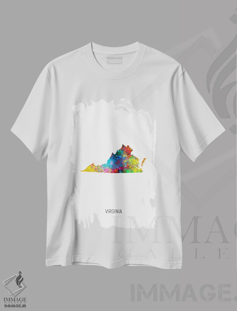 تیشرت سفید طرح دار – تیشرت نقشه ,نقشهٔ ویرجینیا اثر مایکل تامپست فروشگاه ایماژ