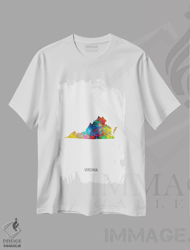 تیشرت سفید طرح دار – تیشرت نقشه ,نقشهٔ ویرجینیا اثر مایکل تامپست فروشگاه ایماژ