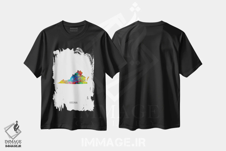 تیشرت مشکی طرح دار – تیشرت نقشه ,نقشهٔ ویرجینیا اثر مایکل تامپست immage.ir