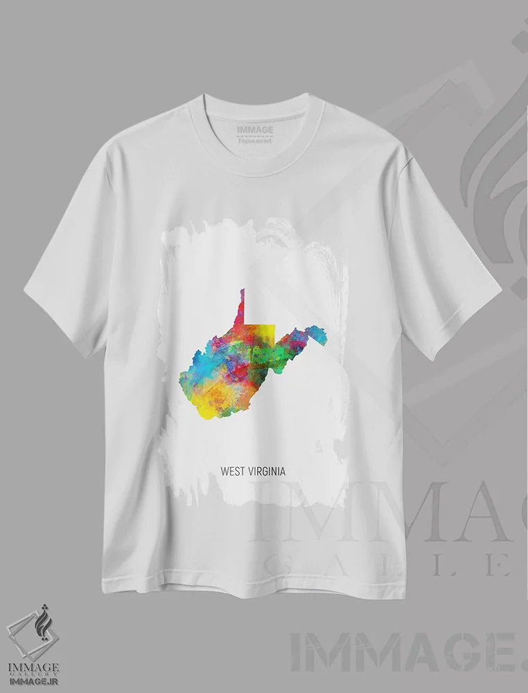 تیشرت سفید طرح دار – تیشرت نقشه ,نقشهٔ ایالت ویرجینیای غربی اثر مایکل تامپست فروشگاه ایماژ