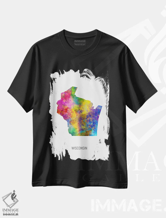 تیشرت مشکی طرح دار – تیشرت هنری ,نقشهٔ ویسکانسین اثر مایکل تامپست immage.ir