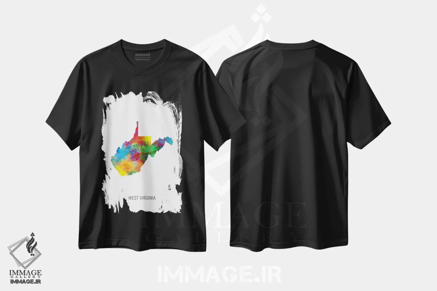 تیشرت مشکی طرح دار – تیشرت نقشه ,نقشهٔ ایالت ویرجینیای غربی اثر مایکل تامپست immage.ir