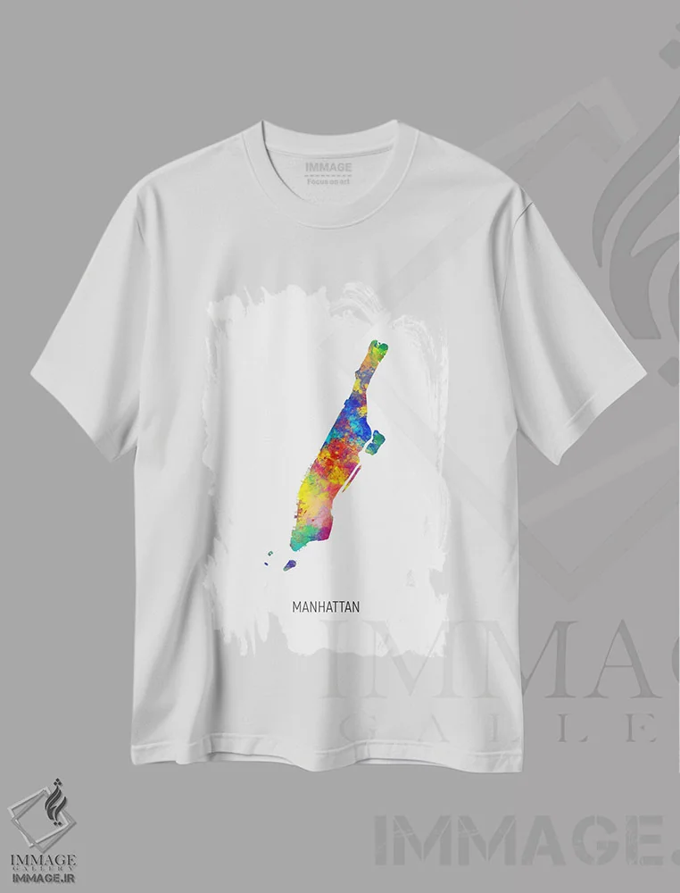 تیشرت سفید طرح دار – تیشرت شهری ,نقشهٔ منهتن، نیویورک سیتی اثر مایکل تامپست immage.ir