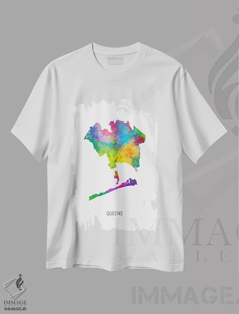 تیشرت سفید طرح دار – تیشرت شهری ,نقشهٔ کوئینز، نیویورک سیتی اثر مایکل تامپست فروشگاه ایماژ