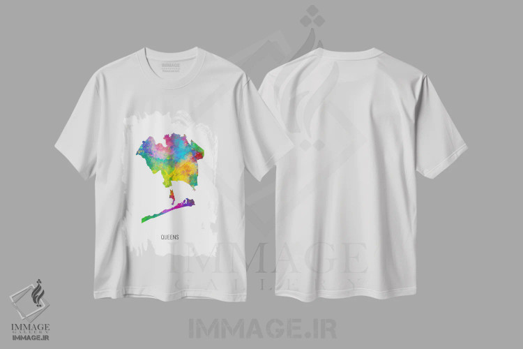 تیشرت سفید طرح دار – تیشرت شهری ,نقشهٔ کوئینز، نیویورک سیتی اثر مایکل تامپست فروشگاه ایماژ