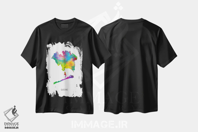 تیشرت مشکی طرح دار – تیشرت شهری ,نقشهٔ کوئینز، نیویورک سیتی اثر مایکل تامپست immage.ir