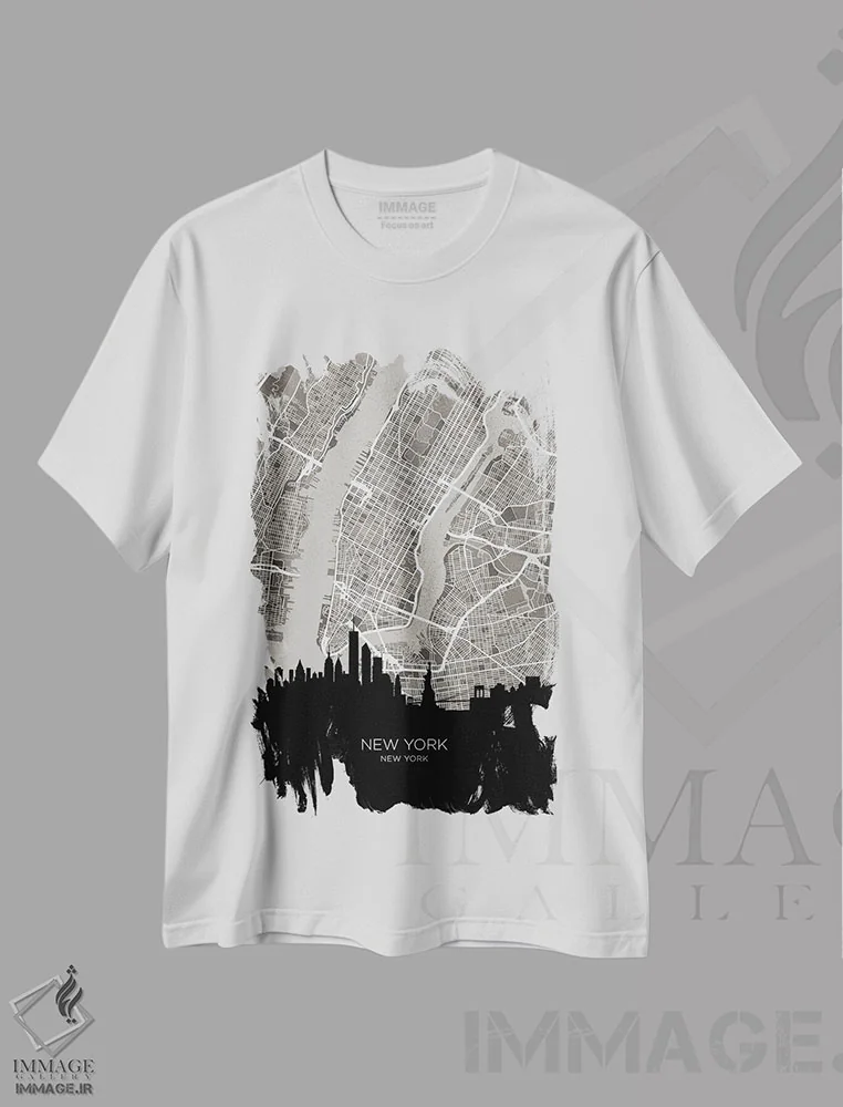 تیشرت سفید طرح دار – تیشرت گرافیکی ,نقشه خط افق نیویورک سیتی اثر مایکل تامپست immage.ir