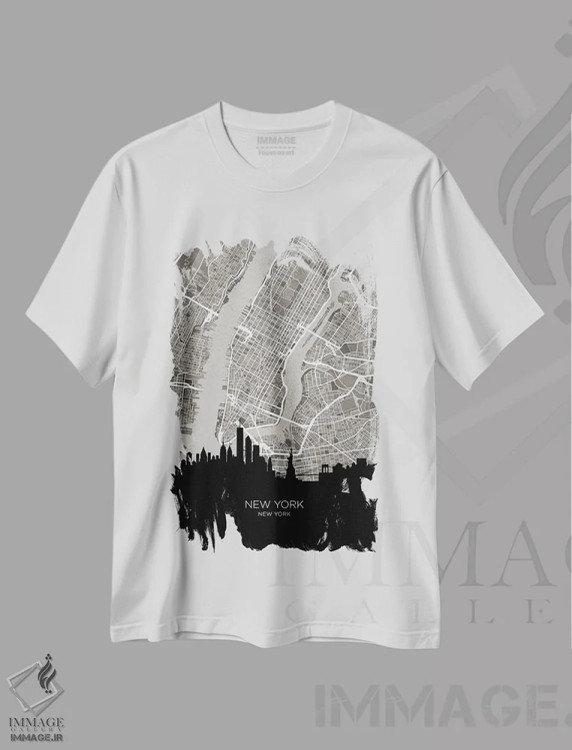 تیشرت سفید طرح دار – تیشرت گرافیکی ,نقشه خط افق نیویورک سیتی اثر مایکل تامپست immage.ir