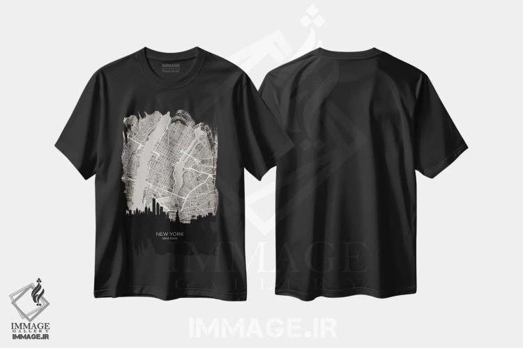 تیشرت مشکی طرح دار – تیشرت گرافیکی ,نقشه خط افق نیویورک سیتی اثر مایکل تامپست فروشگاه ایماژ