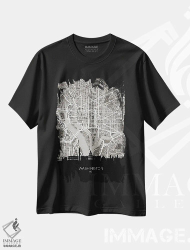 تیشرت مشکی طرح دار – تیشرت هنری مینیمال ,نقشه خط افق واشینگتن اثر مایکل تامپست فروشگاه ایماژ