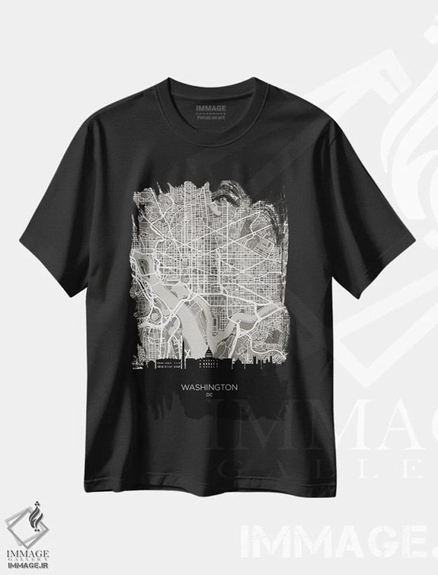 تیشرت مشکی طرح دار – تیشرت هنری مینیمال ,نقشه خط افق واشینگتن اثر مایکل تامپست فروشگاه ایماژ