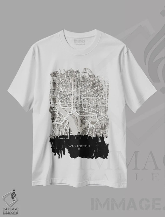 تیشرت سفید طرح دار – تیشرت هنری مینیمال ,نقشه خط افق واشینگتن اثر مایکل تامپست immage.ir