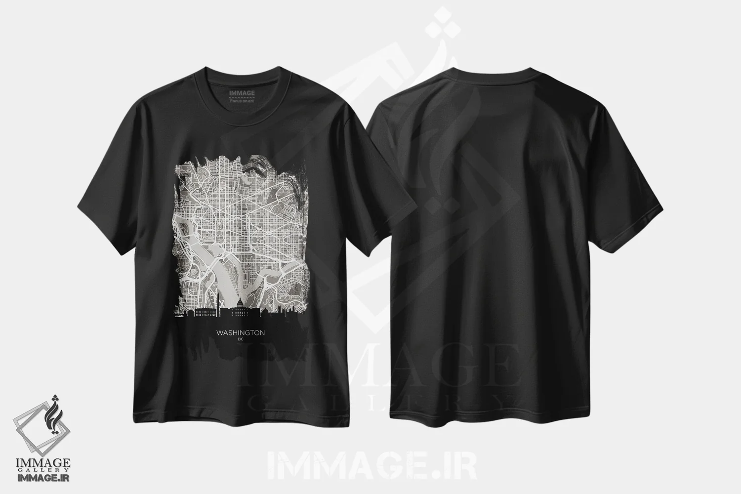 تیشرت مشکی طرح دار – تیشرت هنری مینیمال ,نقشه خط افق واشینگتن اثر مایکل تامپست فروشگاه ایماژ
