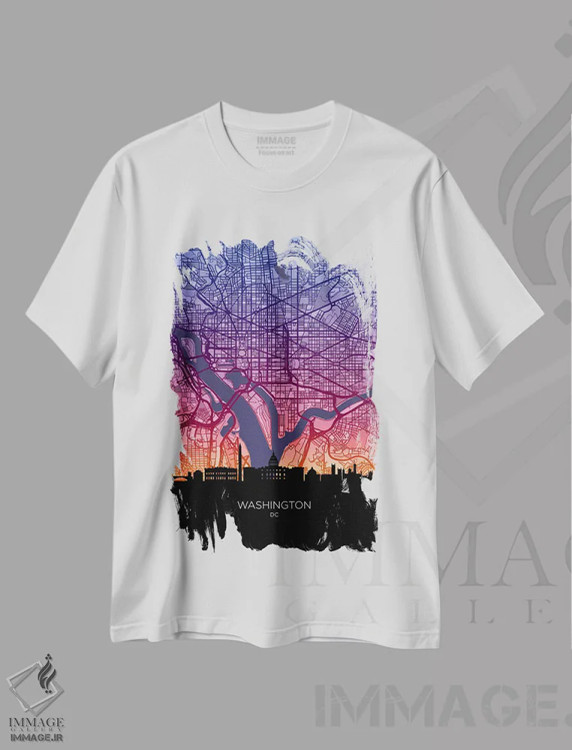 تیشرت سفید طرح دار – تیشرت گرافیکی ,نقشه خط افق واشینگتن در غروب آفتاب اثر مایکل تامپست فروشگاه ایماژ