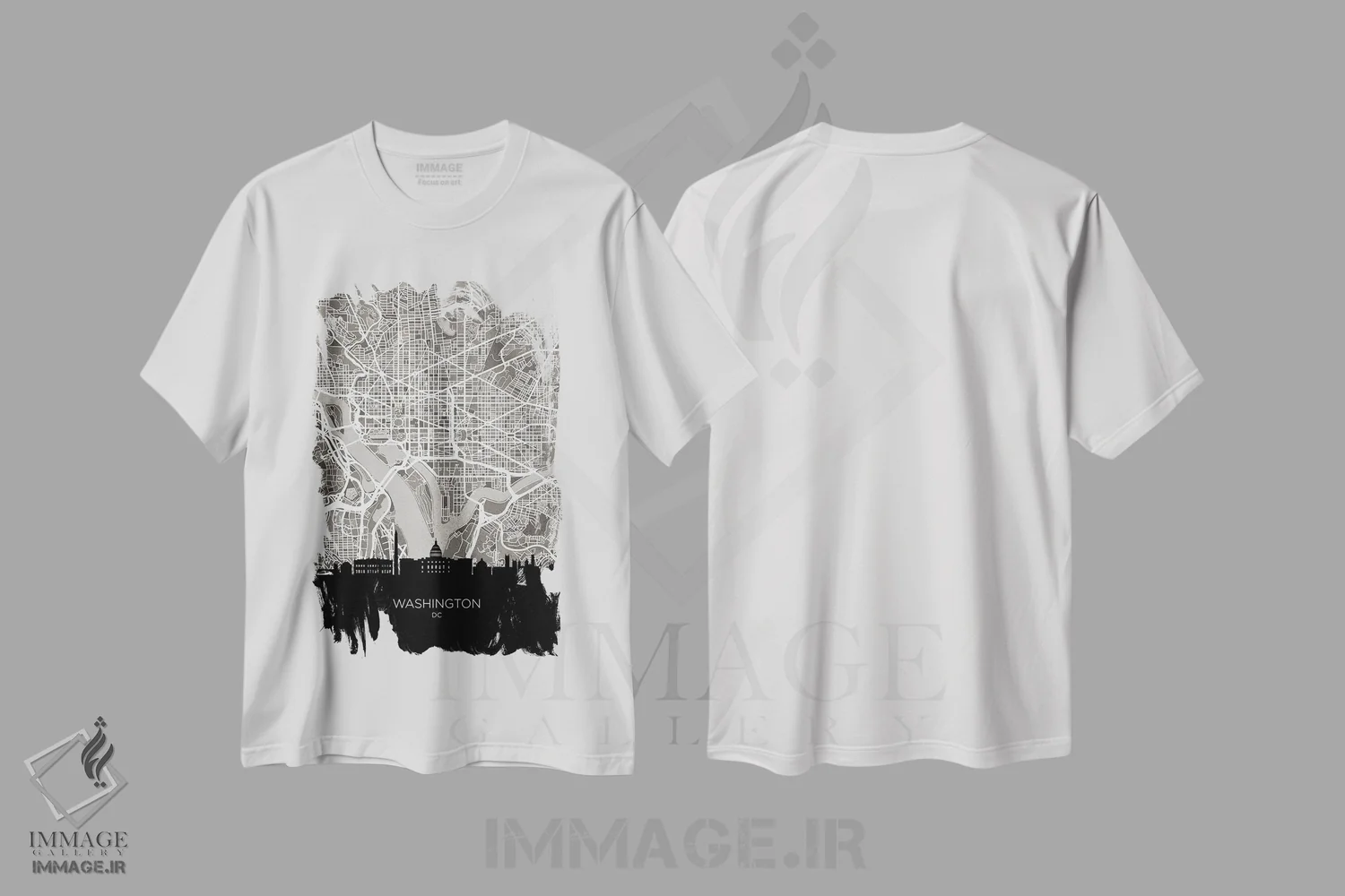 تیشرت سفید طرح دار – تیشرت هنری مینیمال ,نقشه خط افق واشینگتن اثر مایکل تامپست immage.ir