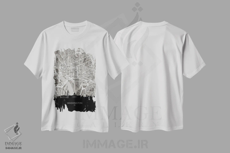 تیشرت سفید طرح دار – تیشرت هنری مینیمال ,نقشه خط افق واشینگتن اثر مایکل تامپست immage.ir