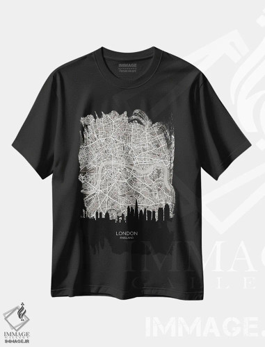 تیشرت مشکی طرح دار – تیشرت نقشه ای ,نقشه خط افق لندن اثر مایکل تامپست فروشگاه ایماژ