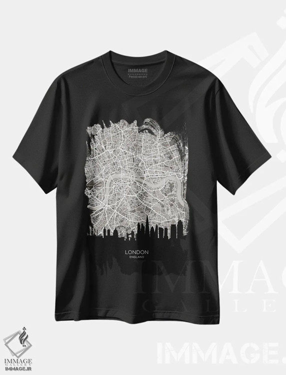 تیشرت مشکی طرح دار – تیشرت نقشه ای ,نقشه خط افق لندن اثر مایکل تامپست فروشگاه ایماژ