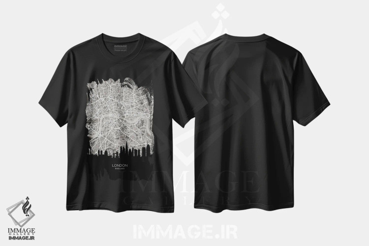 تیشرت مشکی طرح دار – تیشرت نقشه ای ,نقشه خط افق لندن اثر مایکل تامپست فروشگاه ایماژ