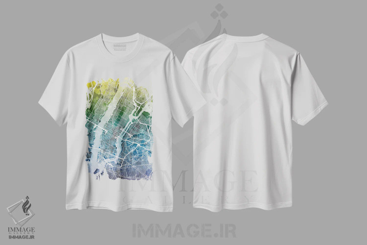 تیشرت سفید طرح دار – تیشرت نقشه ای ,New York, USA II,نیویورک سیتی، نیویورک، آمریکا اثر مایکل تامپست فروشگاه ایماژ